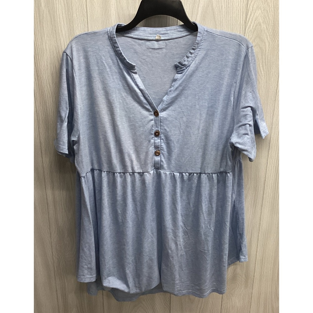 UNBRANDED Women's (Size 22W) Short Sleeve V-Neck Shirt Button Accent‎ Stretch